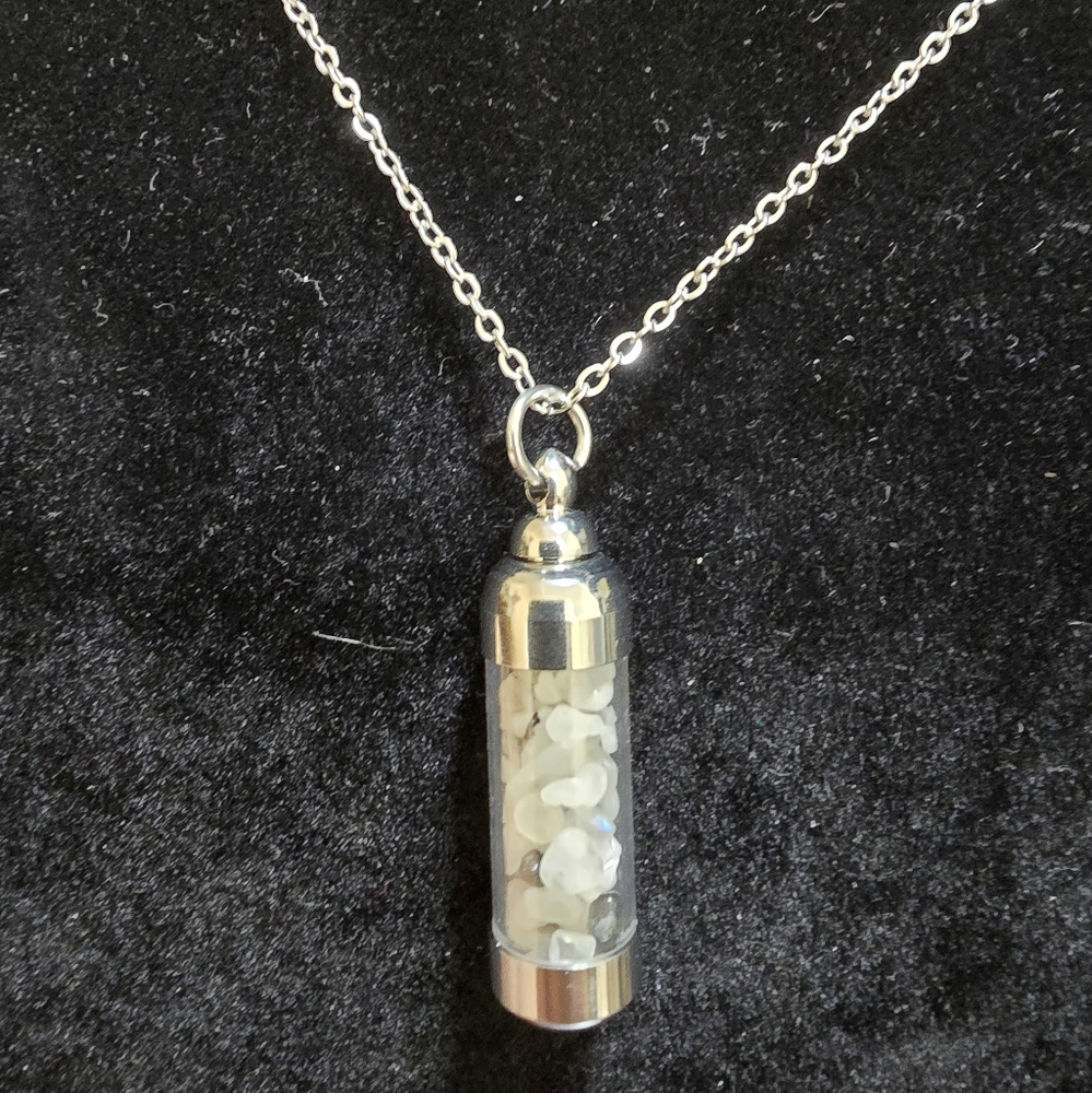 Tourmalated Quartz Crystal Chips Vial Pendant Necklace